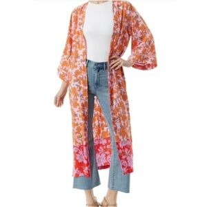 NWT JESSICA SIMPSON FLORAL KIMONO PINK AND ORANGE BOHO